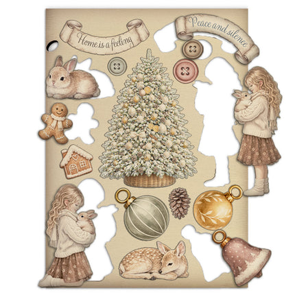 Printed decorative Wooden shape for Art and Craft A5 - White Christmas