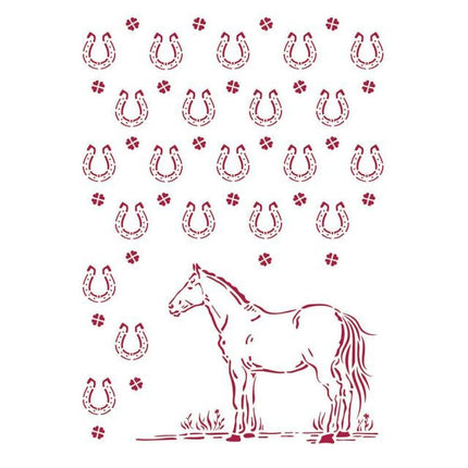 Stencil G 21x29,7 cm - Romantic Horses horseshoes pattern