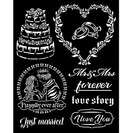 Thick stencil 20x25 cm - Sleeping Beauty just married