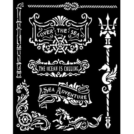 Thick stencil cm 20X25 - Songs of the Sea plates and trident