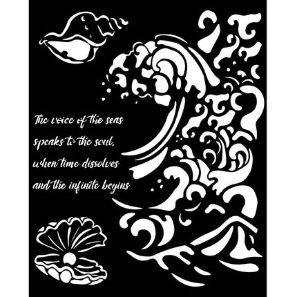 Thick stencil 20x25 cm - Silent Sea wave and shell