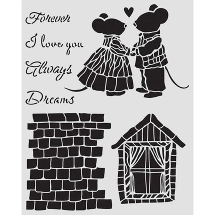 Thick stencil 20x25 cm - Family house and mice