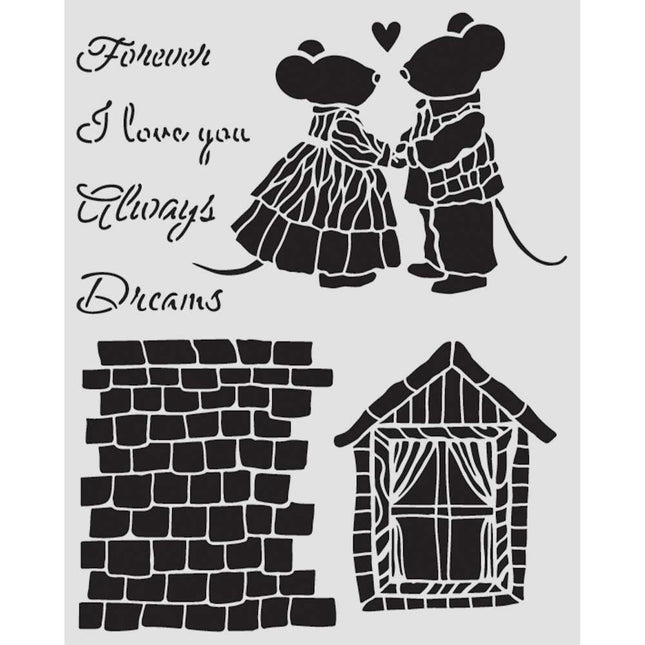 Thick stencil 20x25 cm - Family house and mice