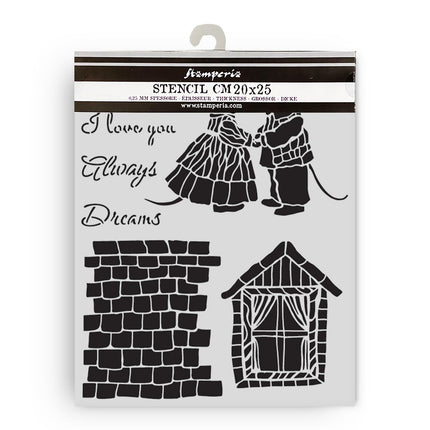Thick stencil 20x25 cm - Family house and mice