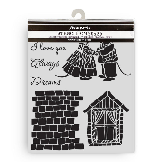 Thick stencil 20x25 cm - Family house and mice