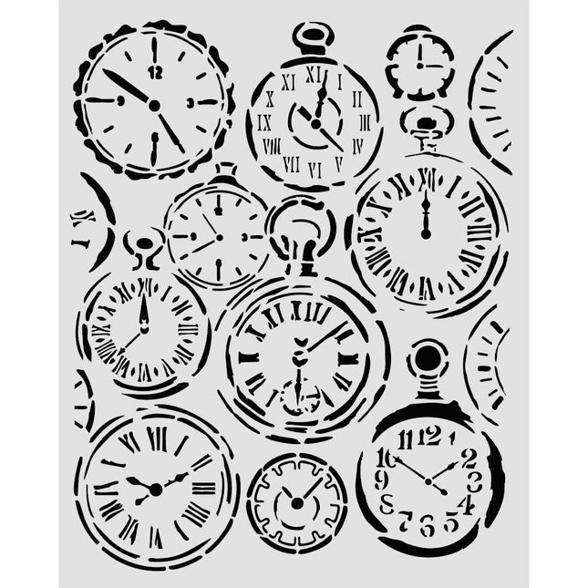 Cut laser stencil for Art and Craft cm 20X25 - Gardens of Time mixed clocks