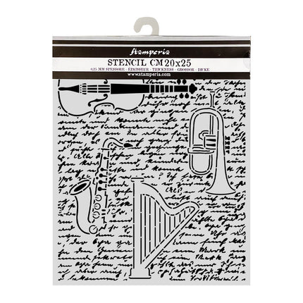 Cut laser stencil for Art and Craft cm 20X25 - Symphony violin, trumpet, harp