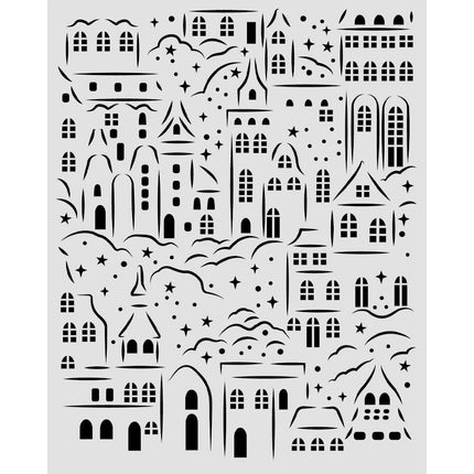 Cut laser stencil for Art and Craft cm 20X25 - Christmas village
