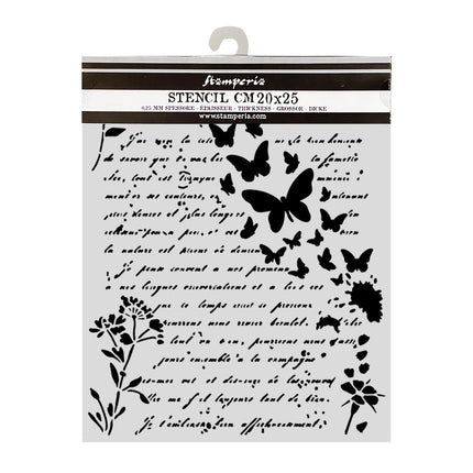 Cut laser stencil for Art and Craft cm 20X25 - Flowers and Poems letter and butterflies