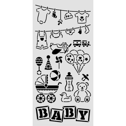 Thick stencil 12x25 cm - Baby elements