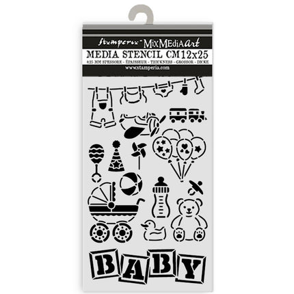 Thick stencil 12x25 cm - Baby elements