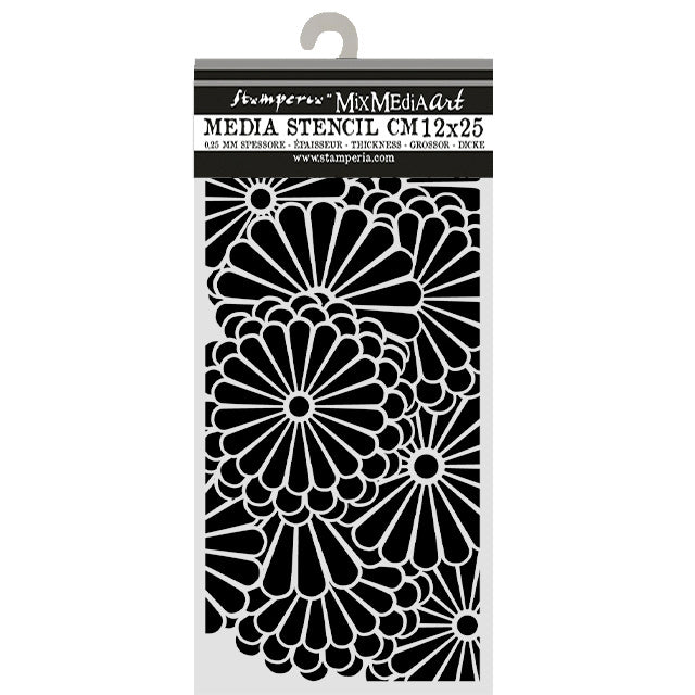 Cut laser stencil for Art and Craft cm 12X25 - Oriental Garden flowers pattern 