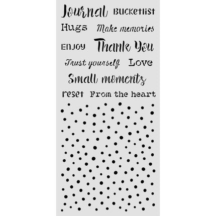 Cut laser stencil for Art and Craft cm 12X25 - Cozy Family writings and dots