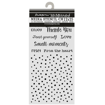 Cut laser stencil for Art and Craft cm 12X25 - Cozy Family writings and dots