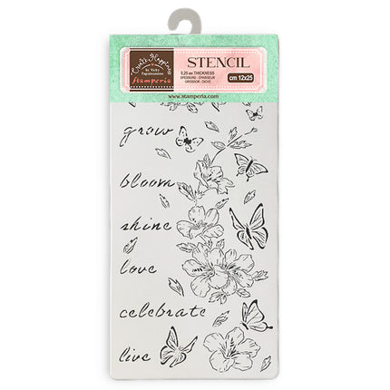 Thick stencil 12x25 cm - Create Happiness Secret Diary flowers and butterfly