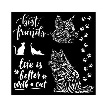 Thick stencil 18x18 cm - Orchids and Cats Best friends