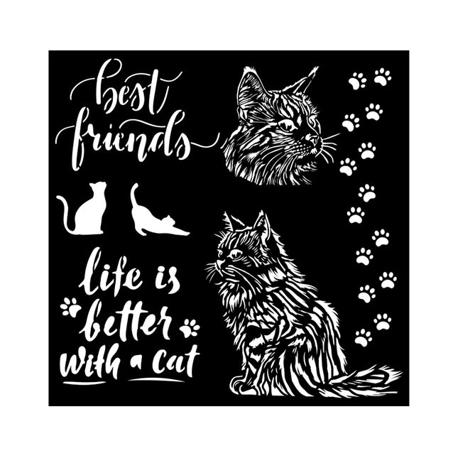Thick stencil 18x18 cm - Orchids and Cats Best friends