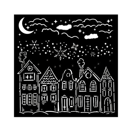 Thick stencil cm 18X18 - Classic Christmas houses