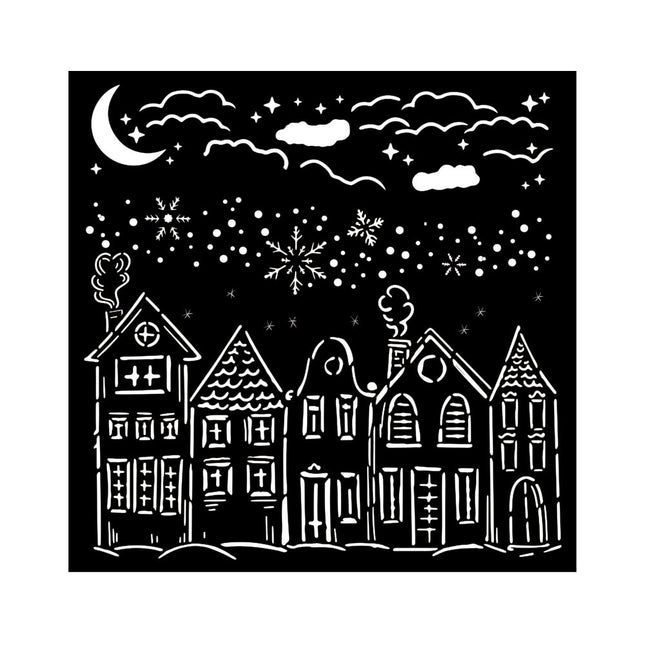 Thick stencil cm 18X18 - Classic Christmas houses