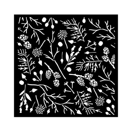 Thick stencil 18x18 cm - Forest branches and pinecones