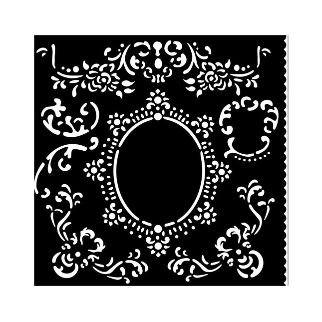 Thick stencil 18x18 cm - House of Roses border with frame