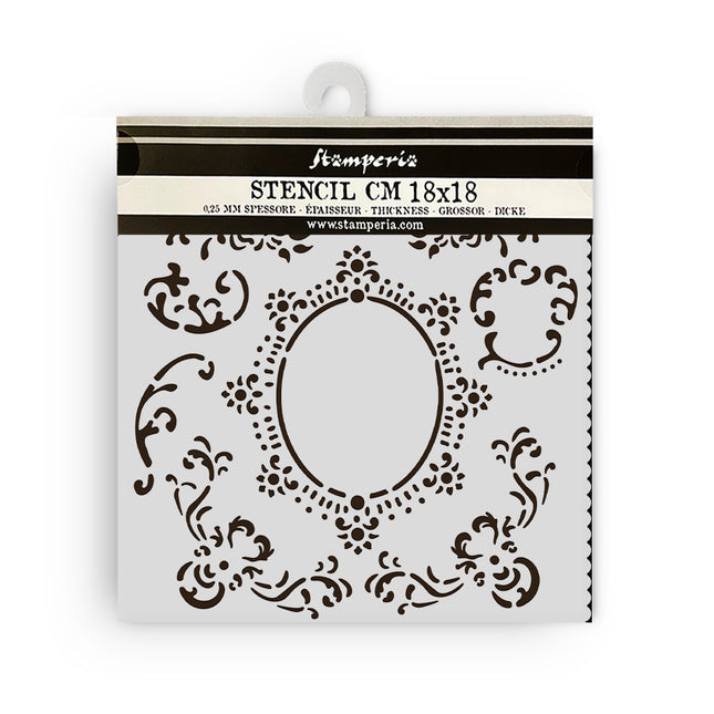 Thick stencil 18x18 cm - House of Roses border with frame