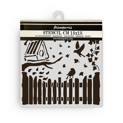 Thick stencil 18x18 cm - House of Roses fence and birds