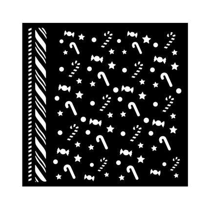 Thick stencil cm 18X18 - Candy Christmas candycanes pattern
