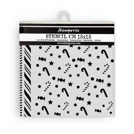Thick stencil cm 18X18 - Candy Christmas candycanes pattern