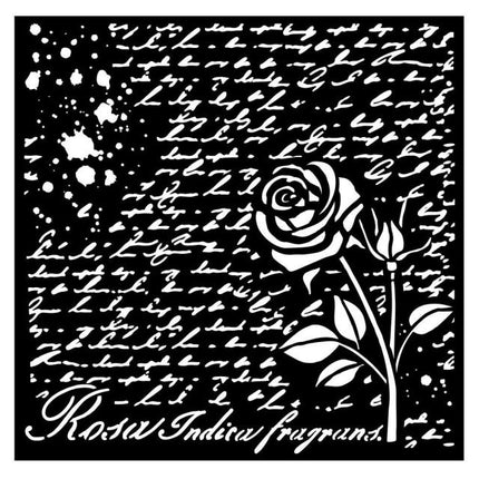 Thick stencil cm 18X18 - Rose Parfum manuscript with rose