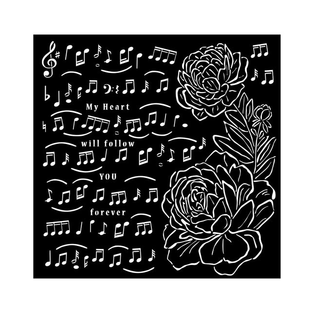 Thick stencil cm 18X18 - Precious music and peony