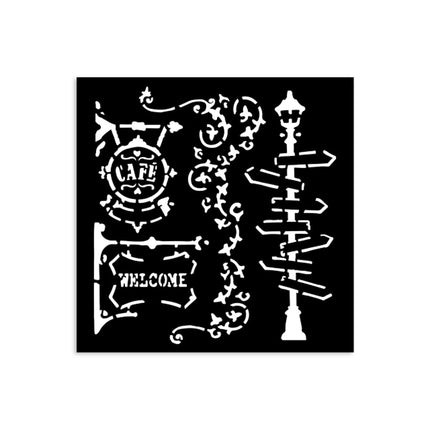 Thick stencil 12x12 cm - Art of Travelling street lamp and sign