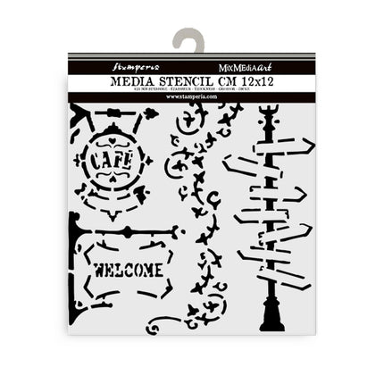 Thick stencil 12x12 cm - Art of Travelling street lamp and sign