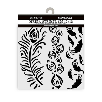 Thick stencil 12x12 cm - Masquerade feathers