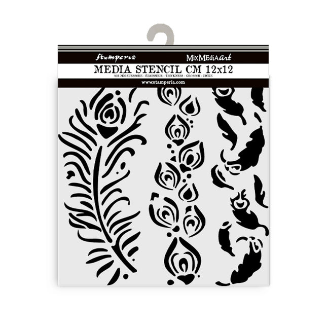 Thick stencil 12x12 cm - Masquerade feathers