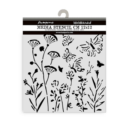 Thick stencil cm 12X12 - Poppies and butterfly