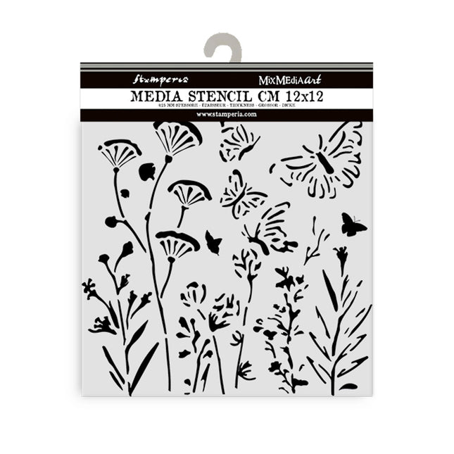 Thick stencil cm 12X12 - Poppies and butterfly