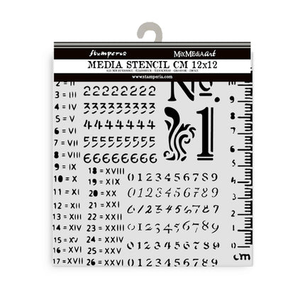 Thick stencil cm 12X12 - Numbers pattern