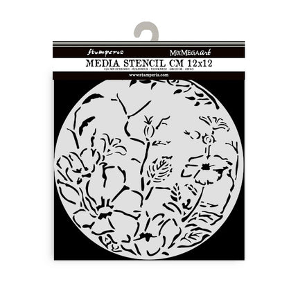 Thick stencil cm 12X12 - Round frame with flowers