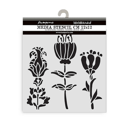 Thick stencil cm 12X12 - Furry Friends stylized flowers