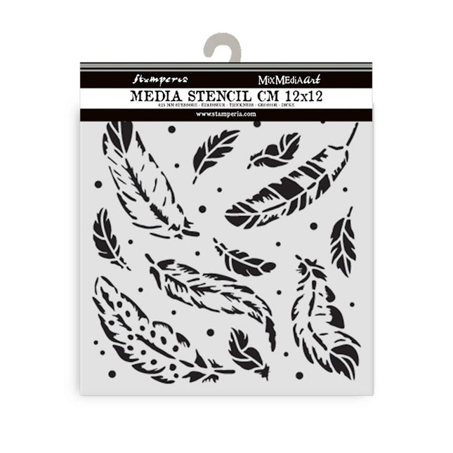 Thick stencil 12x12 cm - Herbarium Silvae feather pattern