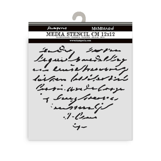 Thick stencil 12x12 cm - Family heart with writing