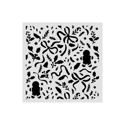 Cut laser stencil for Art and Craft cm 12X12 - Christmas ribbons and gingerbread 