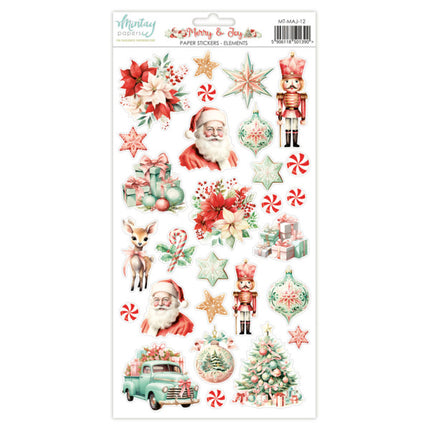 6 X 12 PAPER STICKERS - MERRY & JOY - ELEMENTS