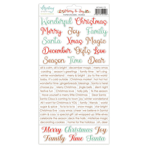 6 X 12 PAPER STICKERS - MERRY & JOY - WORDS