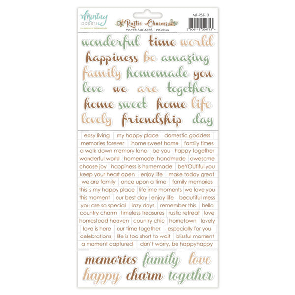 Mintay papers - Rustic Charms - Paper Stickers - Words (6"x12")
