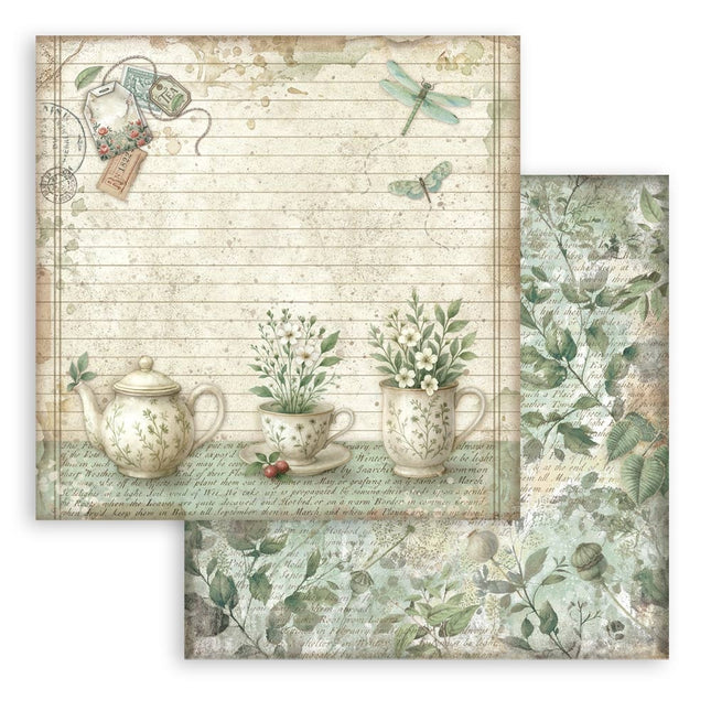 Double-sided Scrapbook Paper - Herbarium Silvae teacup