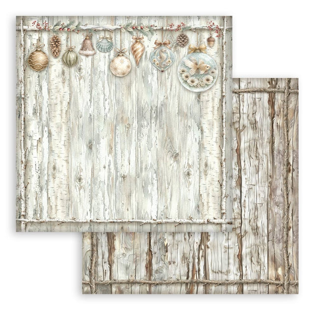 Printed Double Face scrapbooking sheet for Art and Craft - White Christmas wooden pattern