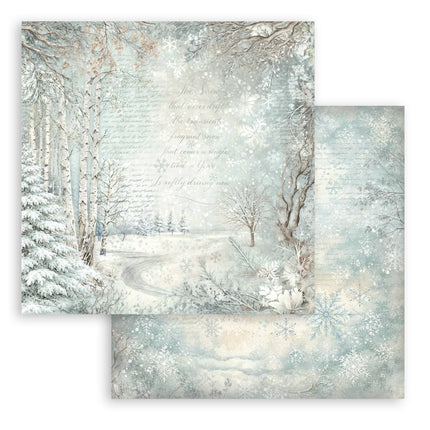 Printed Double Face scrapbooking sheet for Art and Craft - White Christmas snowy woods