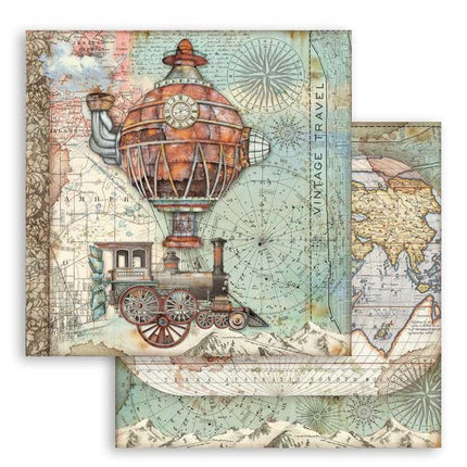 Scrapbooking paper double face Sir Vagabond flying train